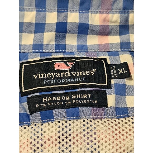 Mens Vineyard Vines Performance Harbor Shirt Fishing Pink Blue Gingham sz XL - Picture 8 of 12